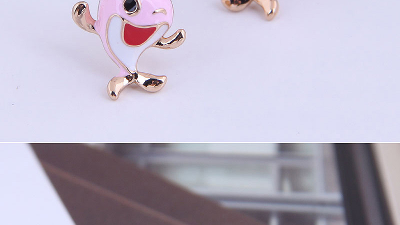 Fashion Pink Dolphin Oil Drop Alloy Earrings,Stud Earrings