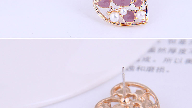 Fashion Purple Contrasting Love Heart Drop Oil Pearl Alloy Stud Earrings,Stud Earrings