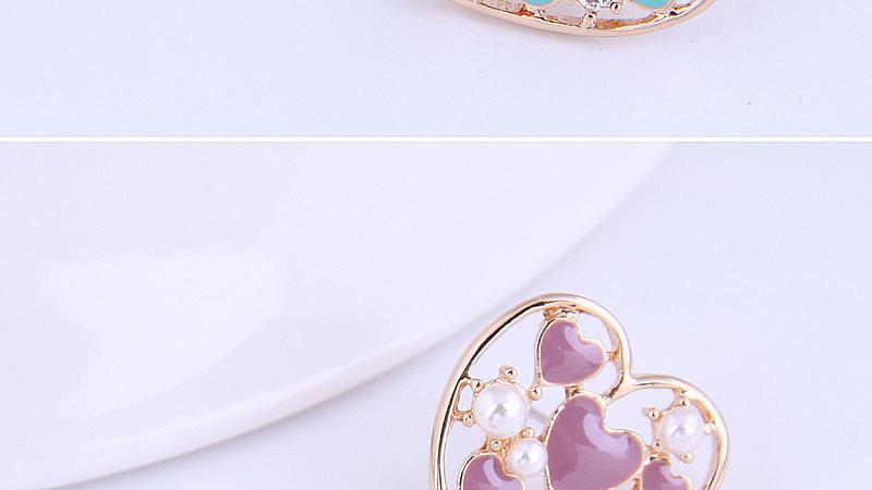 Fashion Purple Contrasting Love Heart Drop Oil Pearl Alloy Stud Earrings,Stud Earrings