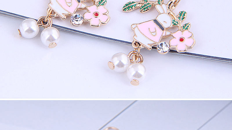 Fashion Pink Rabbit Oil Drop Diamond Alloy Earrings,Drop Earrings