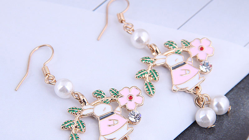 Fashion Pink Rabbit Oil Drop Diamond Alloy Earrings,Drop Earrings