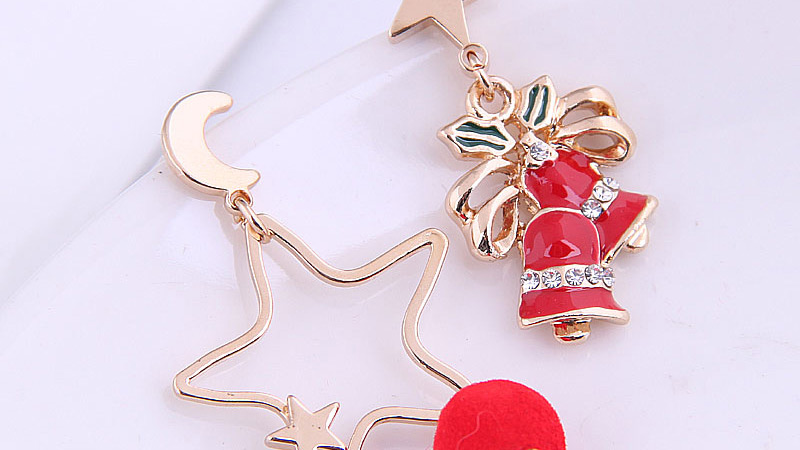 Fashion Red Pentagram Christmas Tree Asymmetrical Diamond-studded Oil Drop Alloy Earrings,Stud Earrings