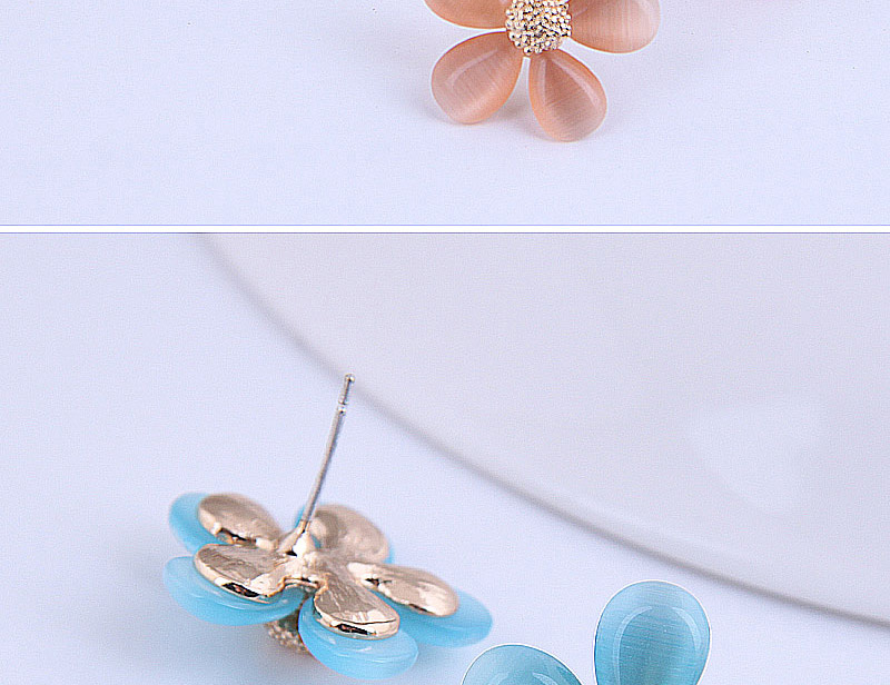 Fashion Blue Opal Flower Alloy Earrings,Stud Earrings