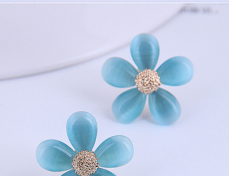 Fashion Blue Opal Flower Alloy Earrings,Stud Earrings