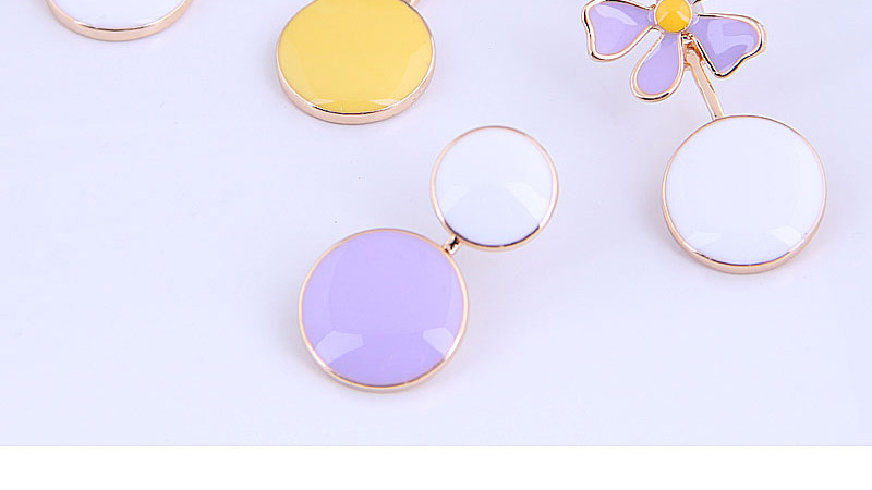 Fashion Purple And White Flower Pearl Asymmetrical Oil Drop Alloy Stud Earrings,Stud Earrings