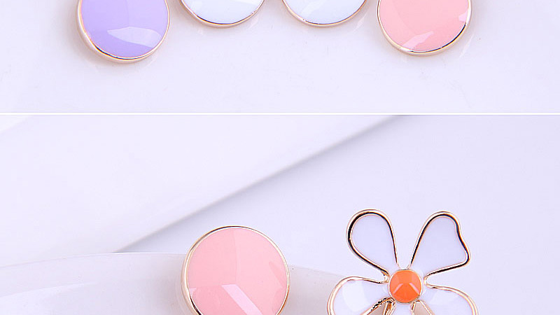 Fashion Purple And White Flower Pearl Asymmetrical Oil Drop Alloy Stud Earrings,Stud Earrings