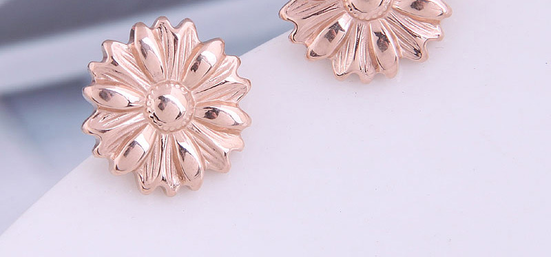 Fashion Rose Gold Color Titanium Steel Daisy Stud Earrings,Stud Earrings
