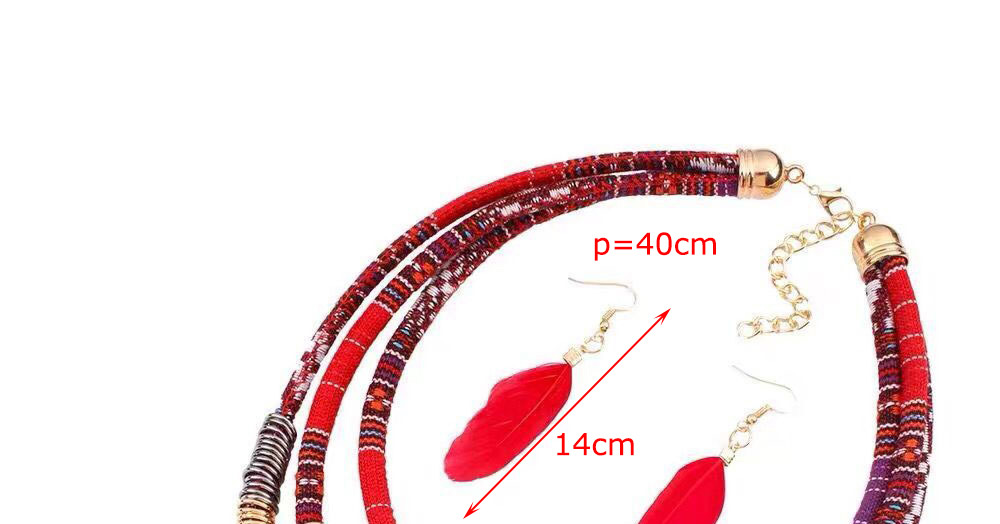 Fashion Red Feather Tassel Beaded Necklace And Earring Set,Jewelry Sets