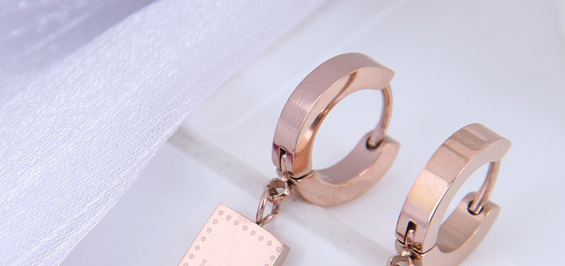 Fashion Rose Gold Titanium Steel Square Letter Geometric Earrings,Stud Earrings