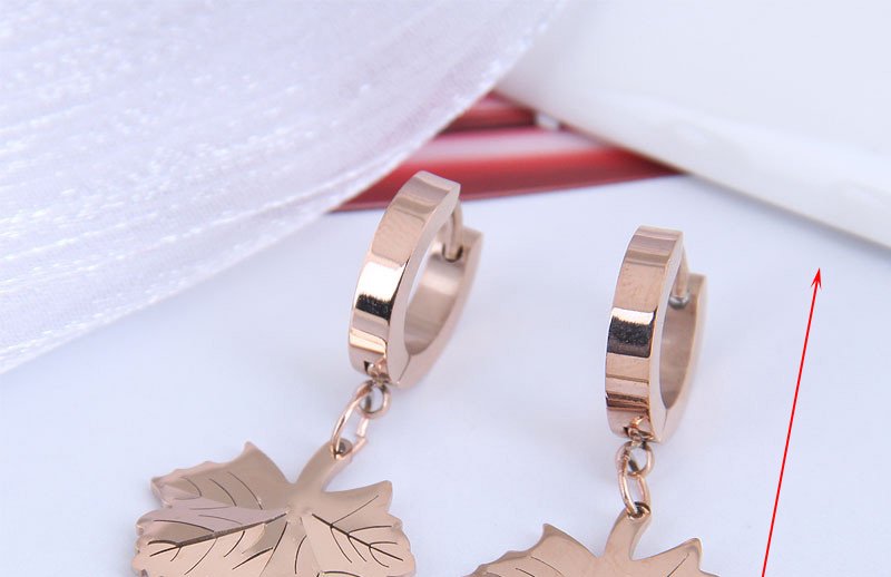 Fashion Gold Color Titanium Steel Maple Leaf Geometric Stud Earrings,Stud Earrings