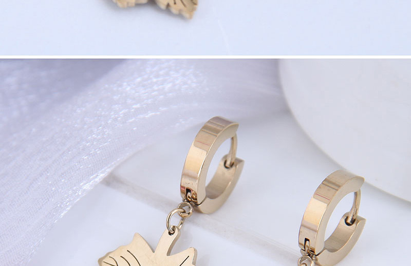 Fashion Gold Color Titanium Steel Maple Leaf Geometric Stud Earrings,Stud Earrings