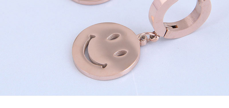Fashion Rose Gold Titanium Steel Smiley Face Pierced Earrings,Stud Earrings