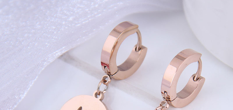 Fashion Rose Gold Titanium Steel Smiley Face Pierced Earrings,Stud Earrings
