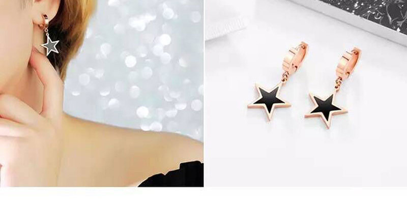 Fashion Rose Gold Titanium Steel Five-pointed Star Oil Drop Earrings,Stud Earrings