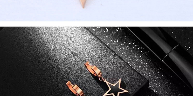 Fashion Rose Gold Titanium Steel Five-pointed Star Oil Drop Earrings,Stud Earrings