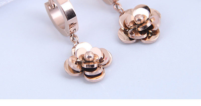 Fashion Rose Flower Titanium Steel Rose Geometric Stud Earrings,Stud Earrings