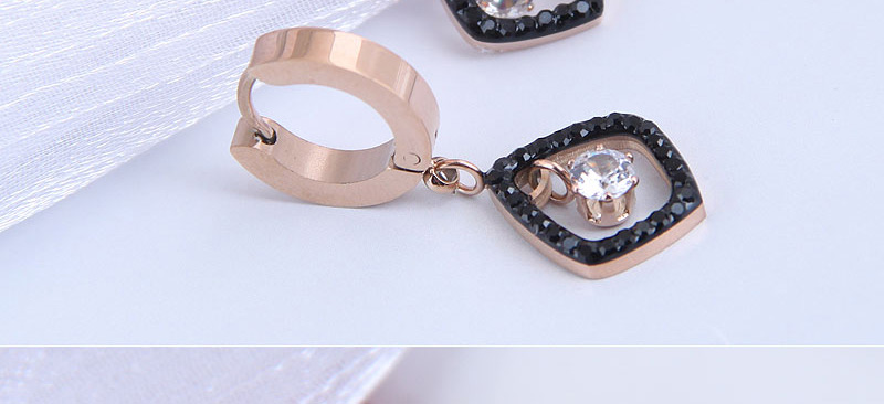 Fashion Black Titanium Steel Diamond-studded Geometric Diamond Earrings,Stud Earrings