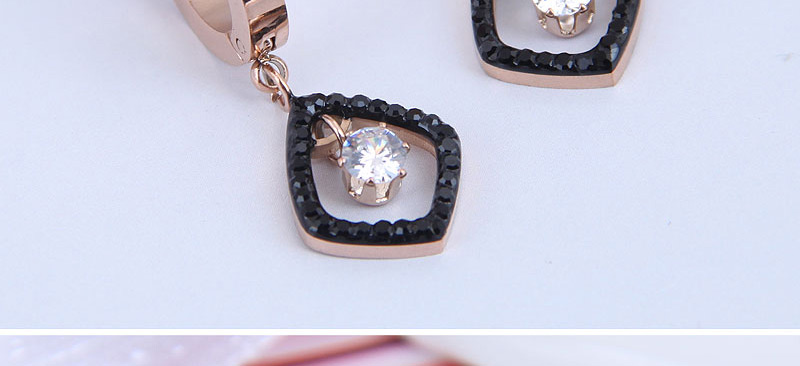 Fashion Black Titanium Steel Diamond-studded Geometric Diamond Earrings,Stud Earrings