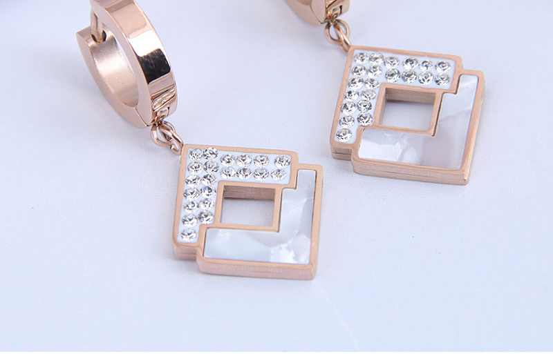Fashion Black Titanium Steel Diamond-studded Geometric Square Earrings,Stud Earrings