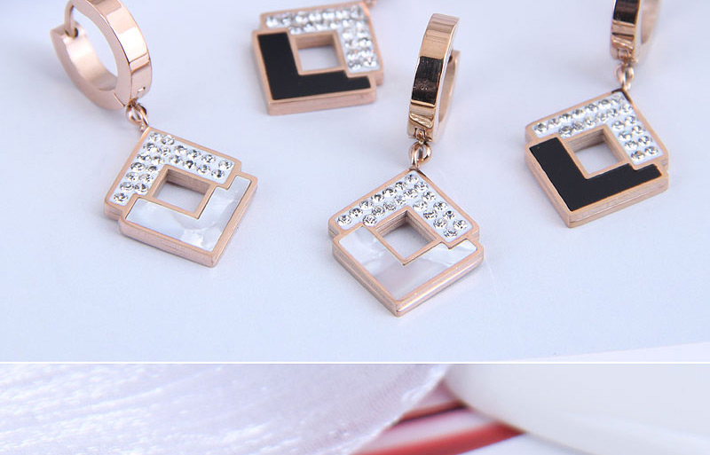 Fashion Black Titanium Steel Diamond-studded Geometric Square Earrings,Stud Earrings