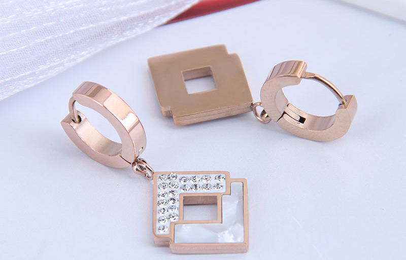 Fashion White Titanium Steel Diamond Geometric Square Earrings,Stud Earrings