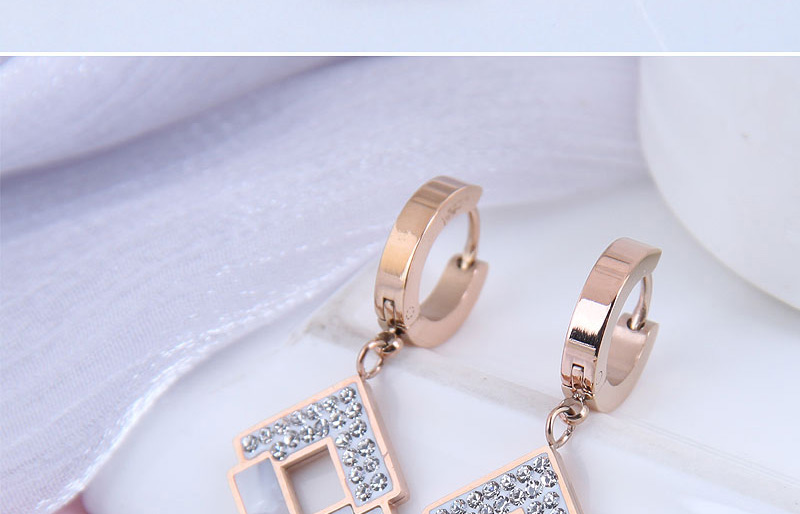 Fashion White Titanium Steel Diamond Geometric Square Earrings,Stud Earrings