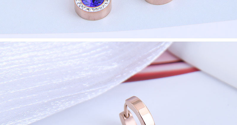 Fashion Royal Blue Titanium Steel Round Diamond Earrings,Stud Earrings
