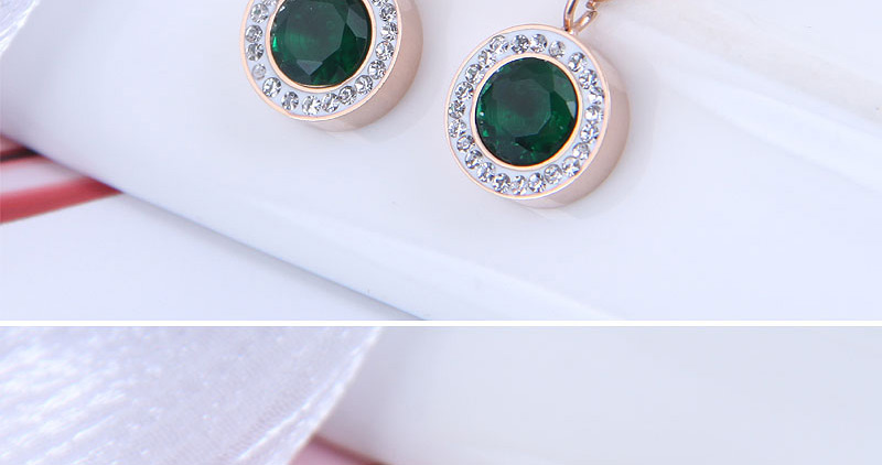 Fashion Dark Green Titanium Steel Round Diamond Earrings,Stud Earrings