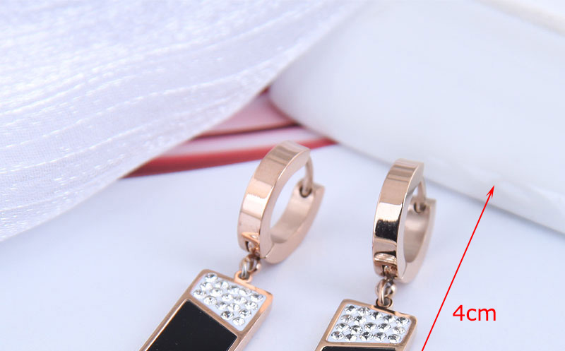 Fashion Black Titanium Steel Diamond Geometric Rectangular Earrings,Stud Earrings