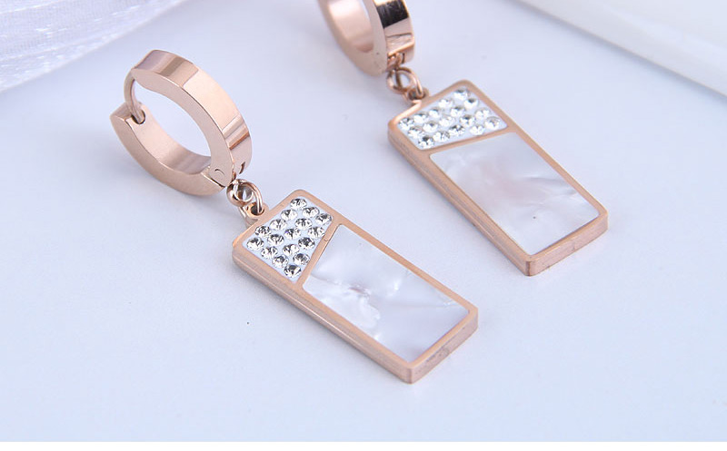 Fashion White Titanium Steel Diamond Geometric Rectangular Earrings,Stud Earrings