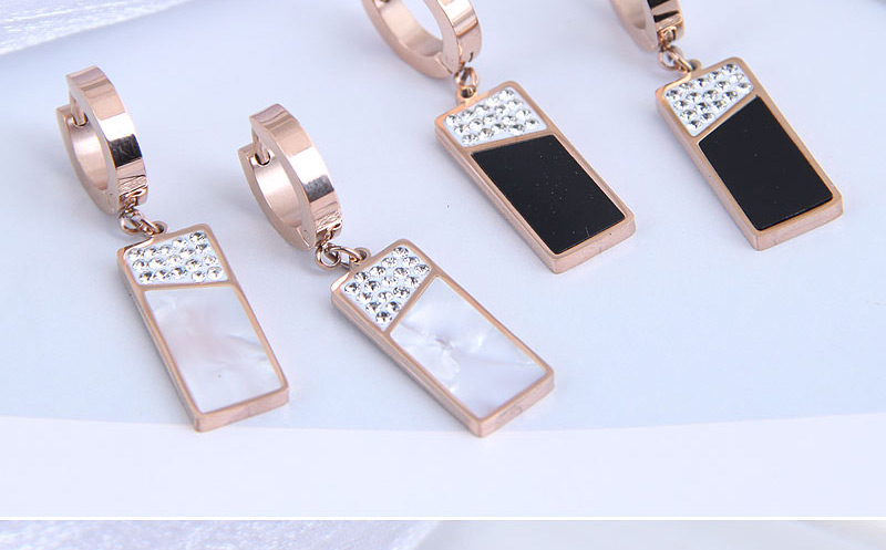 Fashion Black Titanium Steel Diamond Geometric Rectangular Earrings,Stud Earrings