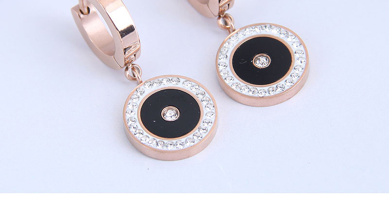 Fashion Black Titanium Steel Diamond Round Earrings,Stud Earrings