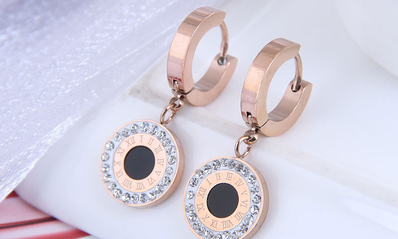 Fashion Black Diamond Titanium Steel Titanium Steel Diamond Round Earrings,Stud Earrings