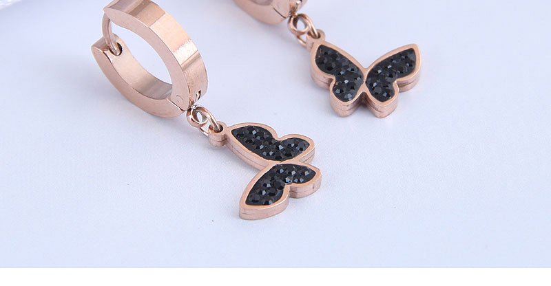 Fashion Black Diamond Titanium Steel Butterfly And Diamond Round Earrings,Stud Earrings