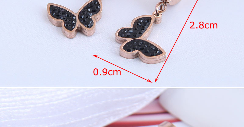 Fashion Black Diamond Titanium Steel Butterfly And Diamond Round Earrings,Stud Earrings