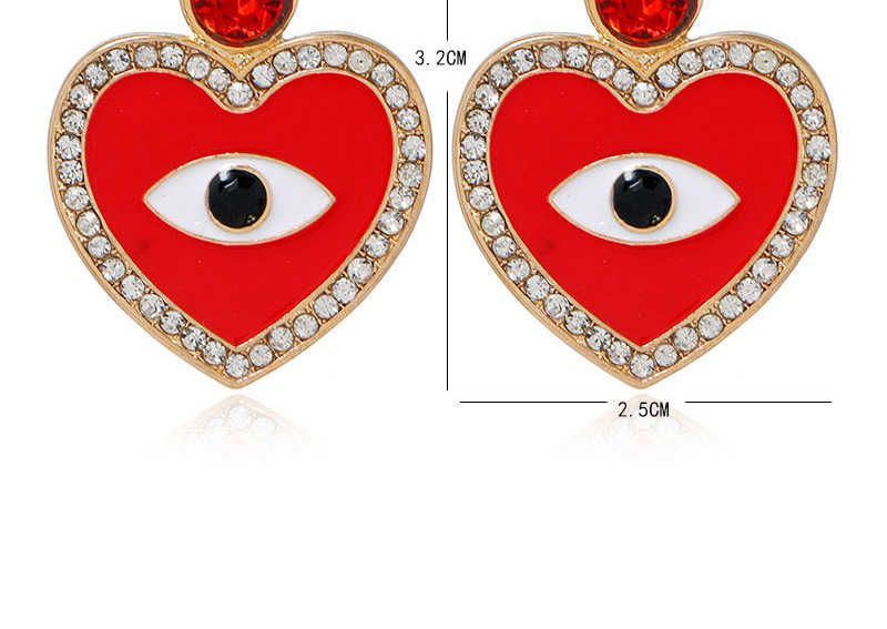 Fashion Red Love Heart Dripping Oil Diamond Alloy Earrings,Stud Earrings