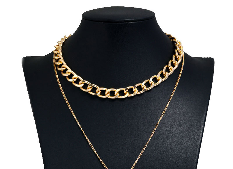 Fashion Gold Color Love Heart Diamond Lock Chain Double Necklace,Multi Strand Necklaces