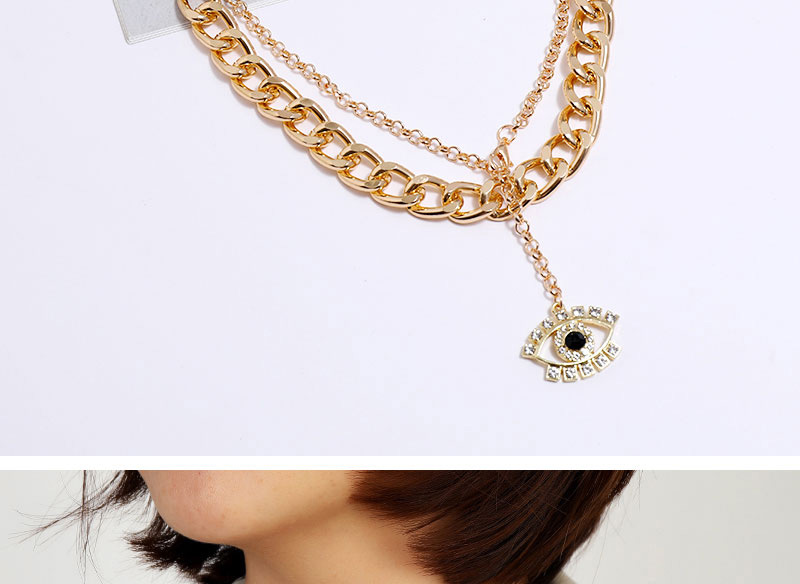 Fashion Gold Color Dripping Eyes Hollow Thick Chain Alloy Double Necklace,Multi Strand Necklaces