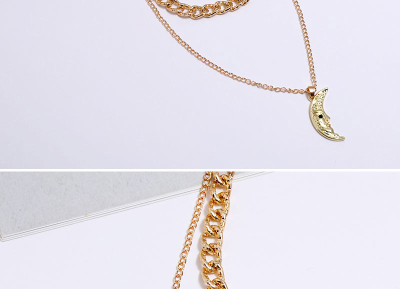 Fashion Gold Color Meniscus Pendant Chain Double Necklace,Multi Strand Necklaces