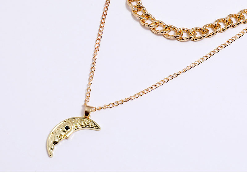 Fashion Gold Color Meniscus Pendant Chain Double Necklace,Multi Strand Necklaces