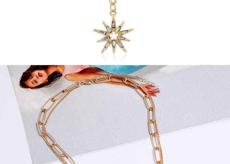 Fashion Gold Color Sun Flower Pendant Chain Double Necklace,Multi Strand Necklaces