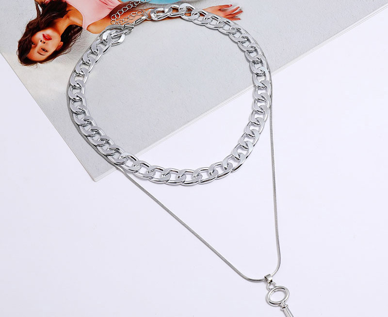 Fashion Gold Color Key Alloy Double Chain Necklace,Multi Strand Necklaces