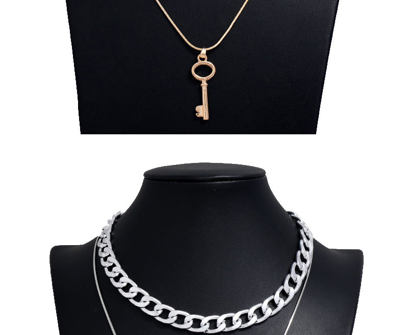 Fashion Gold Color Key Alloy Double Chain Necklace,Multi Strand Necklaces
