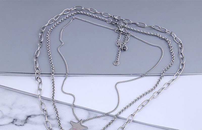 Fashion Five-pointed Star Five-pointed Star-eared Rabbit Multi-layer Long Necklace,Multi Strand Necklaces