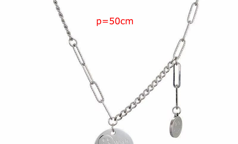 Fashion Round Card Long Round Necklace With Smiley Face Pendant,Pendants