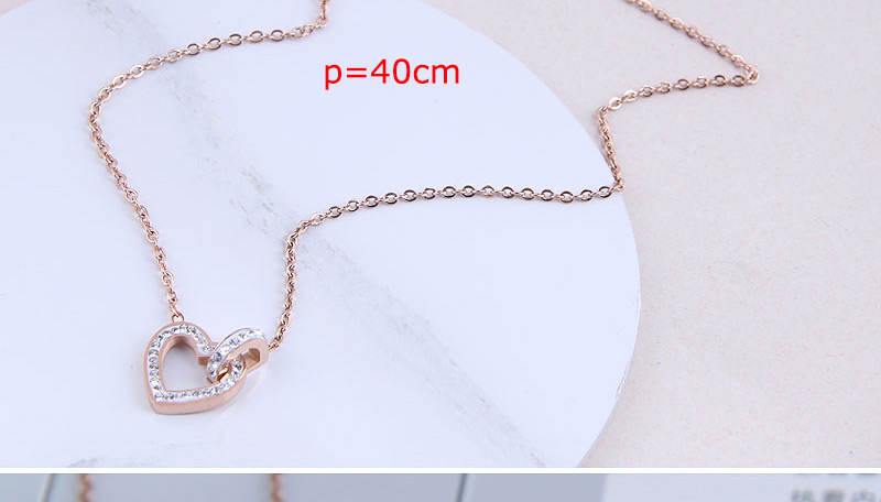 Fashion Rose Gold Diamond Love Heart Titanium Steel Necklace,Pendants