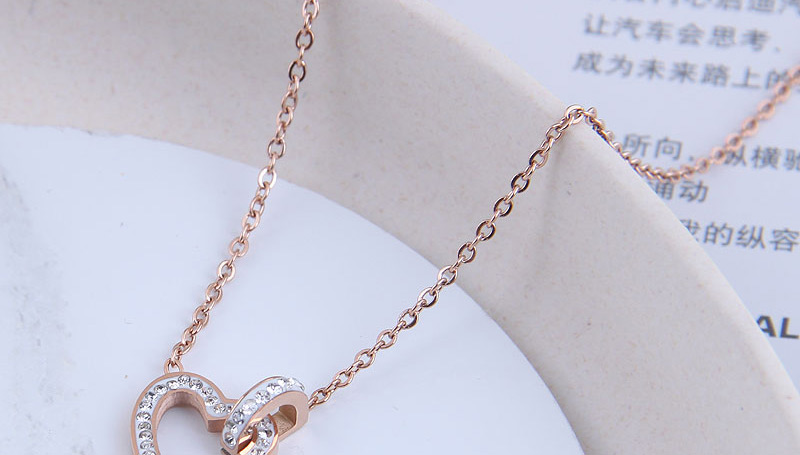 Fashion Rose Gold Diamond Love Heart Titanium Steel Necklace,Pendants