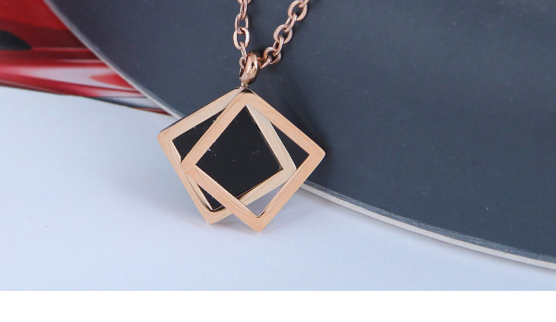 Fashion Rose Gold Geometric Square Titanium Steel Necklace,Pendants
