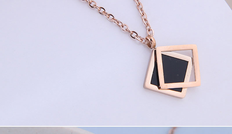 Fashion Rose Gold Geometric Square Titanium Steel Necklace,Pendants