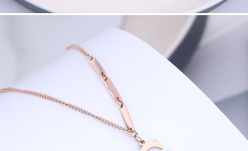 Fashion Rose Gold Letter Bead Pendant Geometric Titanium Steel Necklace,Pendants